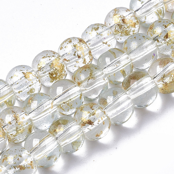 

PandaHall Transparent Spray Painted Glass Bead Strands, with Golden Foil, Round, Clear, 4~5mm, Hole: 0.9~1.2mm, about 95~103pcs/Strand...