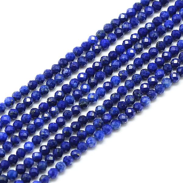 PandaHall Natural Lapis Lazuli Beads Strands, Faceted, Round, 3x2.5mm, Hole: 0.5mm, about 142pcs/strand, 15.9 inch Lapis Lazuli Round