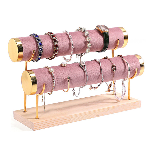 

PandaHall Velvet 2 T Bar Bracelet Display Rack, Jewelry Organizer Holder with Woode Base, for Bracelets Watch Storage, Pale Violet Red...