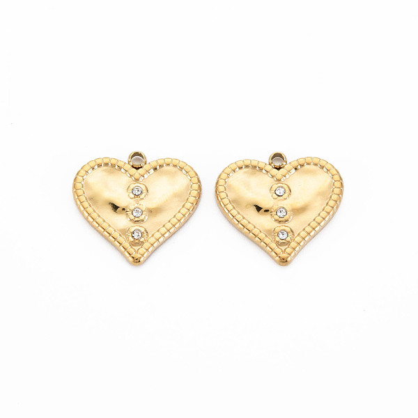 

PandaHall Ion Plating(IP) 304 Stainless Steel Pendants, with Crystal Rhinestone, Heart, Golden, 16x16.5x2mm, Hole: 1.4mm Stainless...