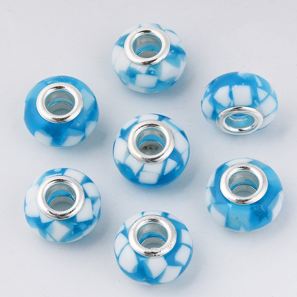 

PandaHall Resin European Beads, Large Hole Beads, with Platinum Tone Brass Double Cores, Rondelle, Deep Sky Blue, 14x9mm, Hole: 5mm...