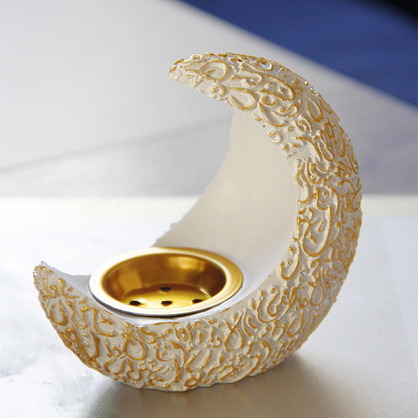 

PandaHall Arabic Moon Resin Incense Burner Holder, Modern Aromatherapy Ornament for Meditation Yoga Home Living Room Office Decor, Beige..., Yellow