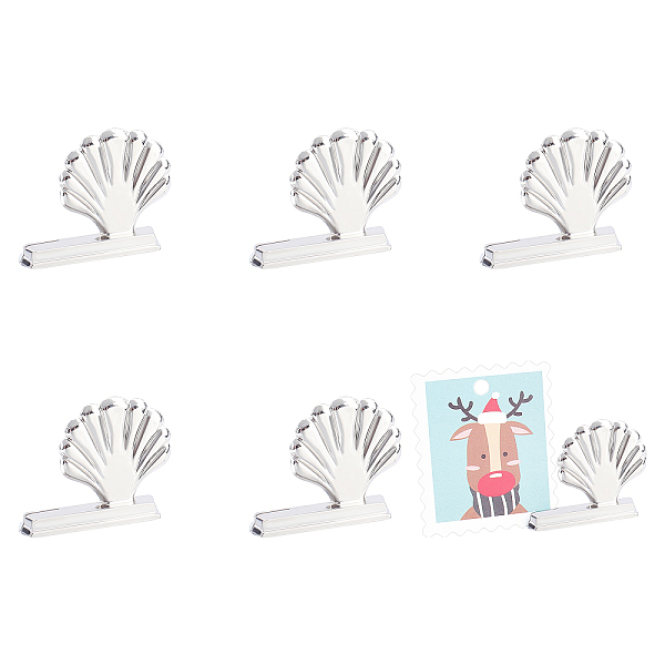 PandaHall AHANDMAKER 6Pcs Shell Shaped Alloy Memo Clip, Pictures Card Paper Menu Clip, Platinum Message Note Photo Stand Holder for Wedding...