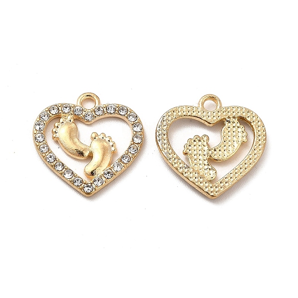 

PandaHall Alloy Crystal Rhinestone Pendants, Heart with Footprint Charm, Light Gold, 18x17.5x2mm, Hole: 1.8mm Alloy+Rhinestone Heart Clear
