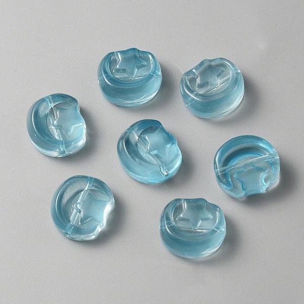 

PandaHall Transparent Glass Beads, Moon with Star, Deep Sky Blue, 14x12x6mm, Hole: 1.2mm Glass Moon