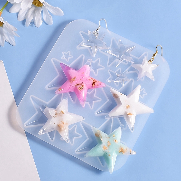 

PandaHall DIY Silicone Cabochons Molds, Resin Casting Molds, for UV Resin, Epoxy Resin Jewelry Making, Star Pattern, 135x120x8mm, Inner..., White