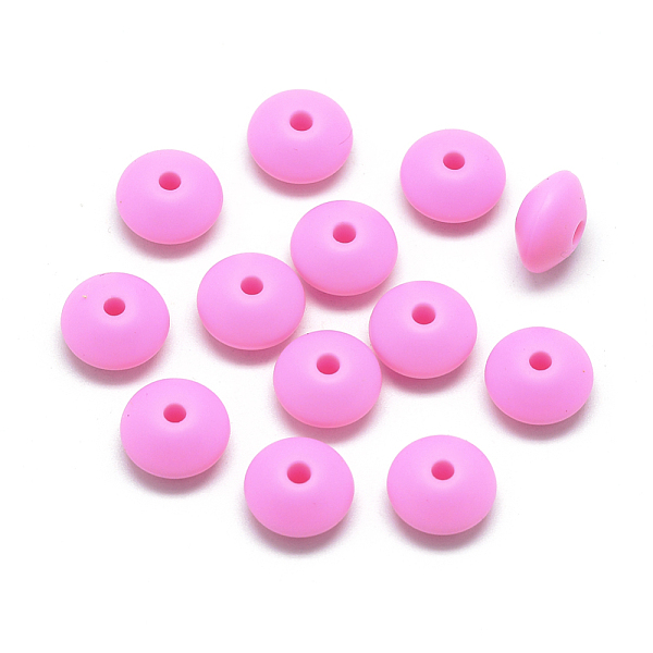 

PandaHall Food Grade Eco-Friendly Silicone Beads, Chewing Beads For Teethers, DIY Nursing Necklaces Making, Rondelle, Hot Pink, 12x6~7mm...