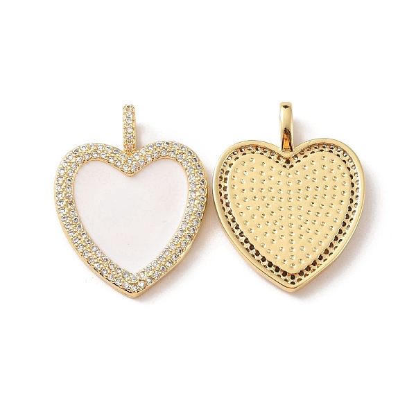 

PandaHall Rack Plating Brass Micro Pave Cubic Zirconia Pendants, with Enamel, Long-Lasting Plated, Cadmium Free & Lead Free, Heart, Real 18K..., White