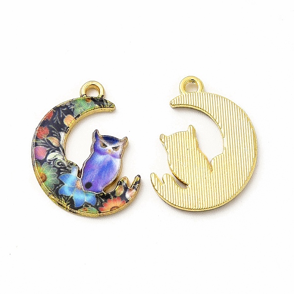 

PandaHall Alloy Printed Pendants, Cadmium Free & Nickel Free & Lead Free, Moon With Owl, Colorful, 20.5x16x1.5mm, Hole: 1.5mm Alloy Moon