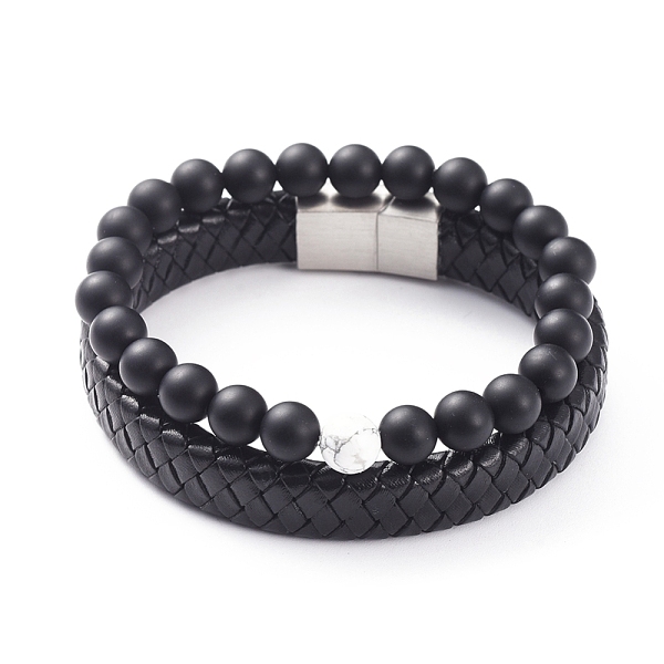 

PandaHall Unisex Stretch Bracelets & Leather Cord Bracelets Sets, Stackable Bracelets, Natural Howlite & Agate Beads, 304 Stainless Steel..., Black