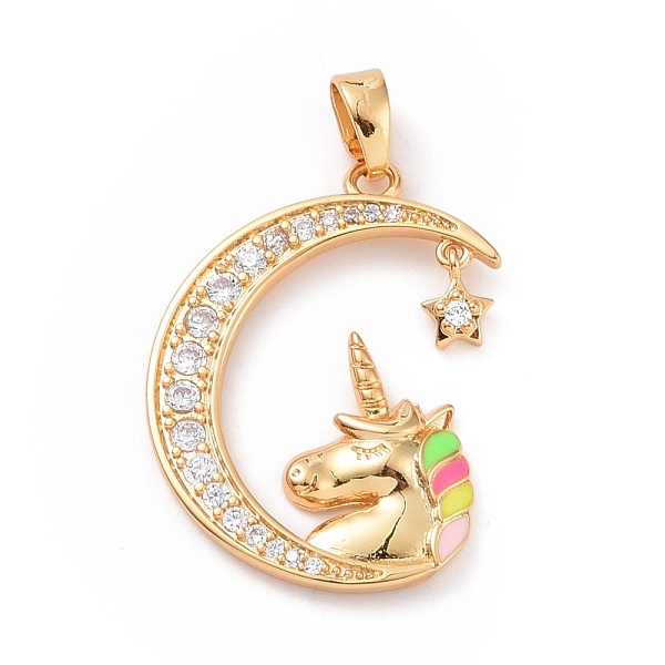 

PandaHall Rack Plating Brass Micro Pave Clear Cubic Zirconia Pendants, with Enamel, Long-Lasting Plated, Cadmium Free & Lead Free, Moon and...