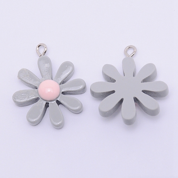 

PandaHall Resin Pendants, with Platinum Plated Iron Loops, Daisy, Gray, 28x23.5x2mm, Hole: 2mm Iron+Resin Flower Gray