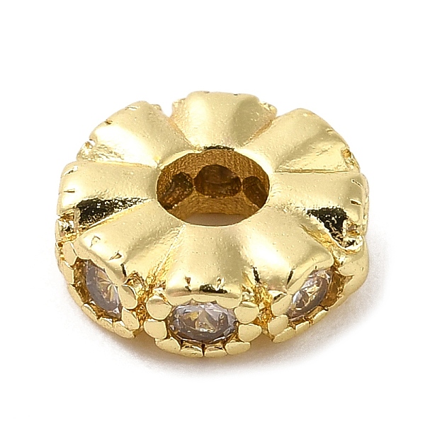 

PandaHall Rack Plating Brass Micro Pave Cubic Zirconia Beads, Cadmium Free & Lead Free, Flat Round, Real 18K Gold Plated, 8x3mm, Hole: 3mm..., Clear