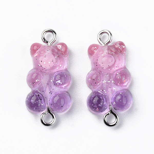 

PandaHall Transparent Resin Links, with Glitter Powder and Platinum Tone Iron Loops, Bear, Plum, 24~25x11x7mm, Hole: 1.8mm Resin Bear Purple