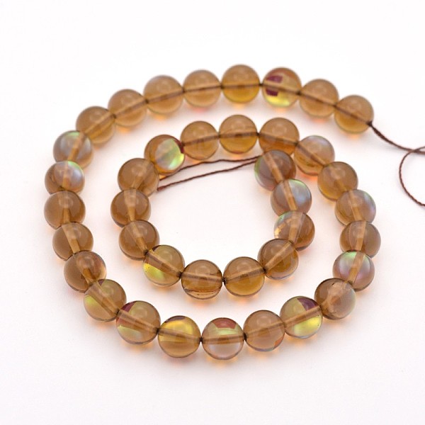 

PandaHall Round Synthetic Moonstone Beads Strands, Holographic Beads, Dyed, Camel, 6mm, Hole: 1mm, about 60~62pcs/strand, 14~15 inch..., Brown