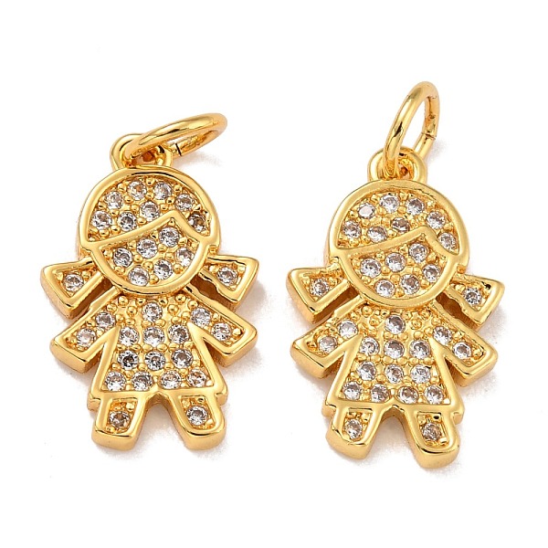 

PandaHall Brass Micro Pave Cubic Zirconia Charms, with Jump Ring, Real 18K Gold Plated, Girl, Clear, 15x10x2mm, Jump Ring: 5x0.8mm, Inner...