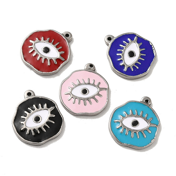 

PandaHall 304 Stainless Steel Charms, with Enamel, Flat Round with Evil Eye, Stainless Steel Color, Mixed Color, 21x18.5x2.5mm, Hole: 1.4mm..., Multicolor