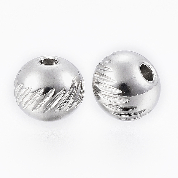 

PandaHall 304 Stainless Steel Beads, Round with Twill, Stainless Steel Color, 6x5mm, Hole: 1.5mm 304 Stainless Steel Round