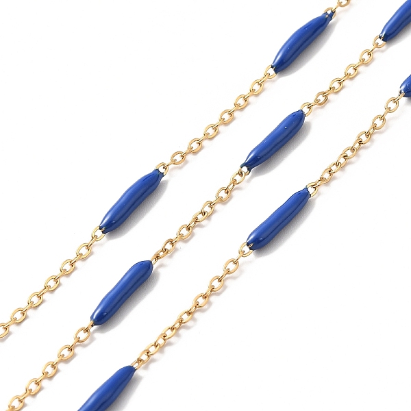 

PandaHall Enamel Column Link Chains, with Ion Plating(IP) Golden 304 Stainless Steel Cable Chains, Unwelded, with Spool, Blue, 14~17x2~3mm...