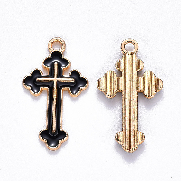 

PandaHall Alloy Enamel Pendants, Cross, Light Gold, Black, 25x14x2mm, Hole: 1.8mm Alloy+Enamel Cross Black