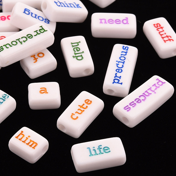 

PandaHall Opaque White Acrylic Beads, Rectangle with Mixed Words, Mixed Color, 9.5x11.5~24x6mm, Hole: 3mm, about 550pcs/500g Acrylic..., Multicolor