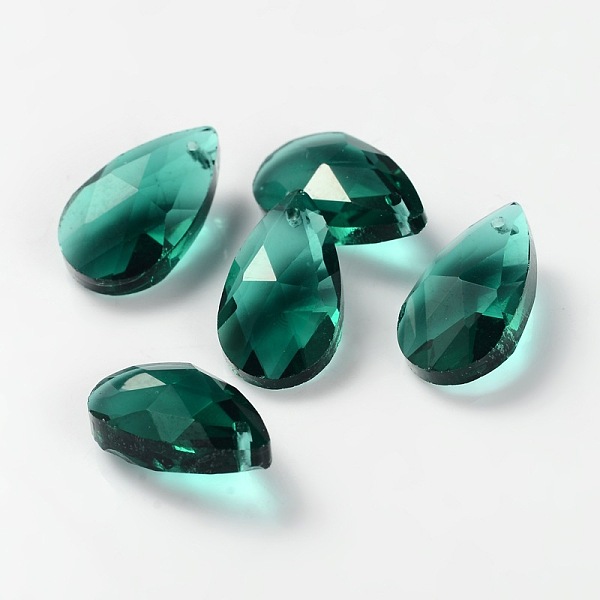 

PandaHall Faceted Teardrop Glass Pendants, Sea Green, 16x9x6mm, Hole: 1mm Glass Teardrop Green
