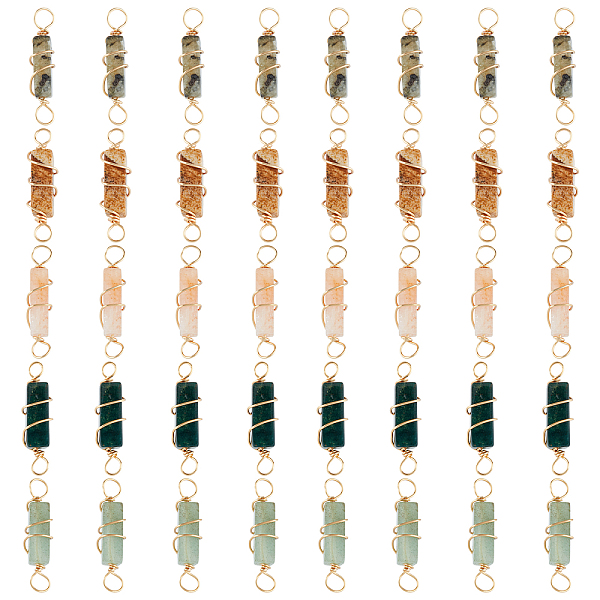 

PandaHall SUPERFINDINGS 40Pcs 5 Styles Natural Gemstones Link Connector Column Crystal Stones Links Light Gold Copper Wire Wrapped Stones...