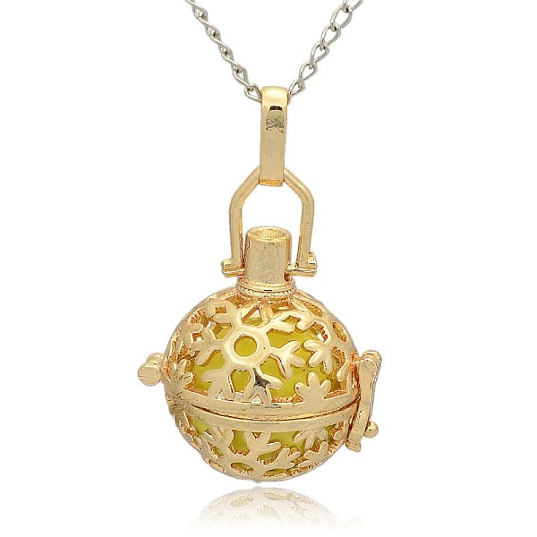 

PandaHall Golden Tone Brass Hollow Round Cage Pendants, with No Hole Spray Painted Brass Ball Beads, Champagne Yellow, 35x25x21mm, Hole...