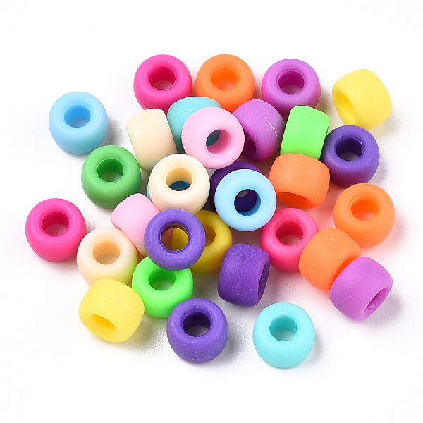 PandaHall Opaque Plastic Beads, Frosted, Barrel, Mixed Color, 9x6mm, Hole: 3.8mm, about 1900pcs/500g Plastic Barrel Multicolor