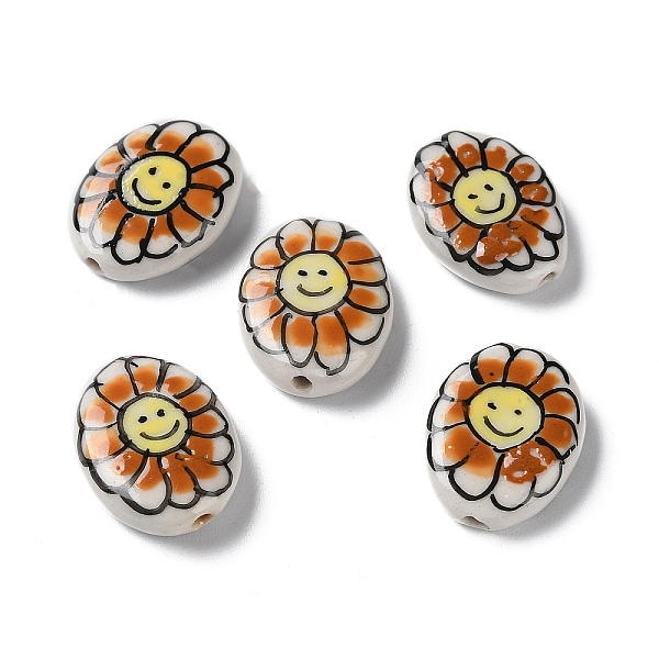 

PandaHall Handmade Porcelain Beads, Famille Rose Porcelain, Oval with Flower, Chocolate, 19x14~16x5~6mm, Hole: 1.2mm Porcelain Oval Brown