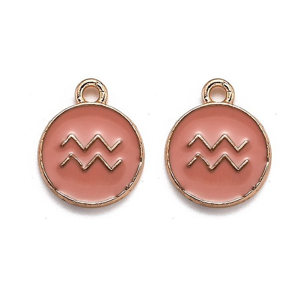 

PandaHall Alloy Enamel Pendants, Flat Round with Constellation/Zodiac Sign, Golden, Light Coral, Aquarius, 15x12x2mm, Hole: 1.5mm..., Pink