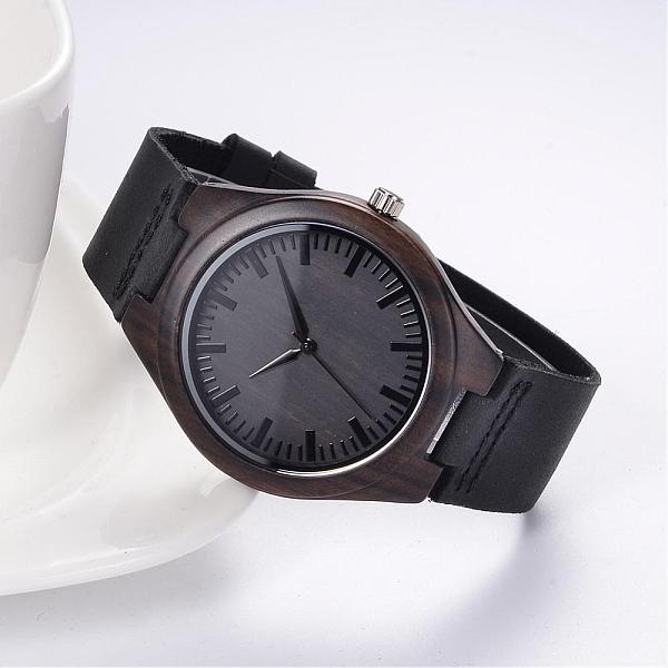 

PandaHall Leather Wristwatches, with Wooden Watch Head and Alloy Findings, Black, 260x28x2mm, Watch Head: 52x48x12mm, Watch Face: 37mm...