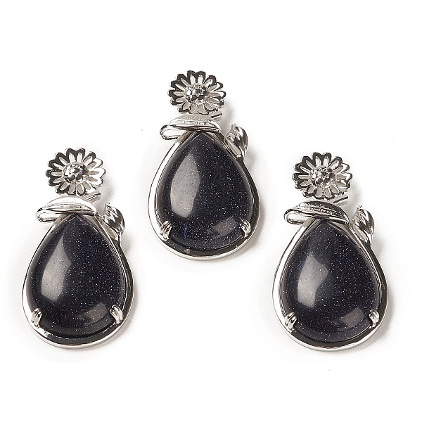 

PandaHall Synthetic Blue Goldstone Pendants, with Brass Findings, Flower with Teardrop, 56x28x8mm, Hole: 5x2.5mm Blue Goldstone Teardrop
