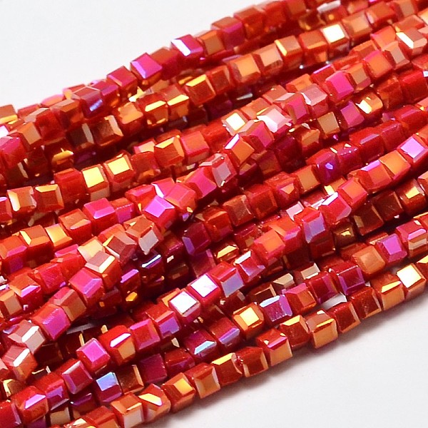 

PandaHall Faceted Cube Full Rainbow Plated Electroplate Glass Beads Strands, Red, 2.5x2.5x2.5mm, Hole: 0.8mm, about 185pcs/strand, 15.7 inch...