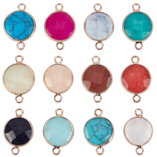 

PandaHall 12Pcs 12 Style Gemstone Links Connectors, with Light Gold Plated Brass Findings, Faceted, Flat Round, 23~24x15~15x5~6mm, Hole: 2mm...