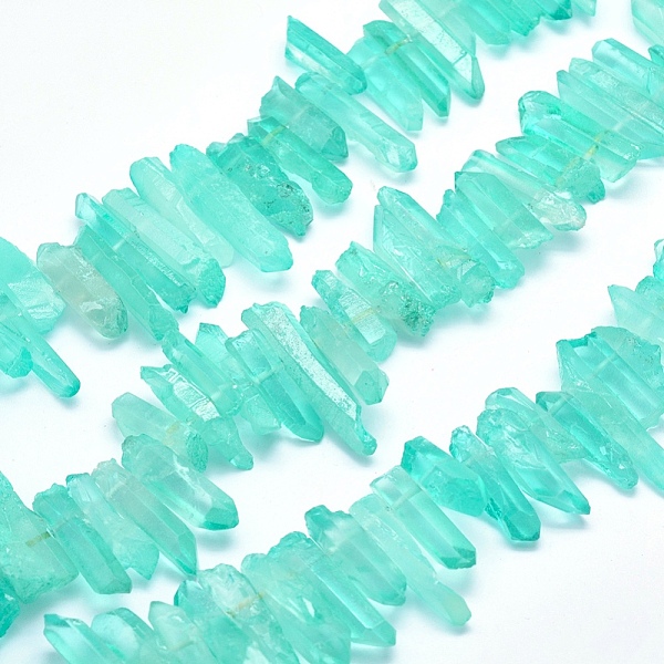 

PandaHall Electroplated Natural Quartz Crystal Beads Strands, Dyed, Nuggets, Turquoise, 18~33x5~9mm, Hole: 1mm, about 15.7 inch(40cm) Quartz..., Green