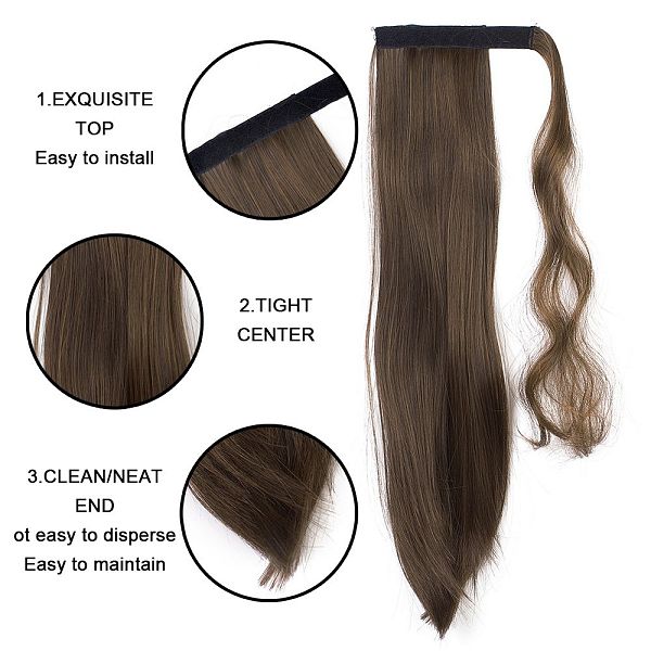 

PandaHall Long Straight Ponytail Hair Extension Magic Paste, Heat Resistant High Temperature Fiber, Wrap Around Ponytail Synthetic Hairpiece..., Brown