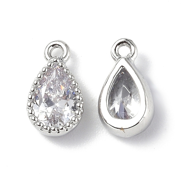 

PandaHall Brass Pendants with Clear Glass, Teardrop Charms, Platinum, 9x5x2.5mm, Hole: 1mm Brass+Glass Teardrop