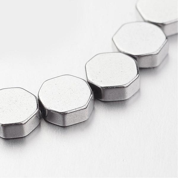 

PandaHall Electroplate Non-magnetic Synthetic Hematite Bead Strands, Octagon, Silver Plated, 6x6x2mm, Hole: 1mm, about 67pcs/strand, 15.7...