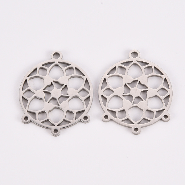 

PandaHall 304 Stainless Steel Chandelier Component Links, Laser Cut, Flat Round with Flower, Stainless Steel Color, 24.5x20x1mm, Hole: 1.8mm...