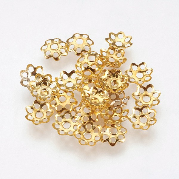 

PandaHall Multi-Petal Iron Bead Caps, Flower, Golden, 6x1.5mm, Hole: 1mm Iron