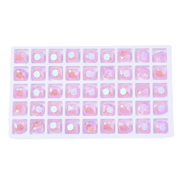 

PandaHall Glass Rhinestone Cabochons, Nail Art Decoration Accessories, Faceted, Square, Pearl Pink, 10x10x5mm Glass Square