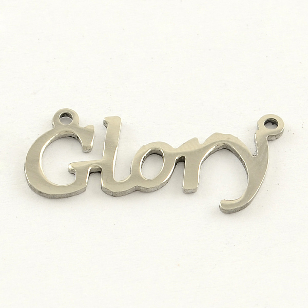 

PandaHall Fashionable Stainless Steel Word Charms, Glory, Stainless Steel Color, 11x24x1mm, Hole: 1.5mm Stainless Steel Word