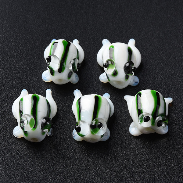 

PandaHall Handmade Lampwork Beads, Frog, White, 14.5~15.5x11~13x9mm, Hole: 1.2mm Lampwork Frog White