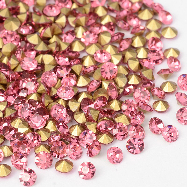 

PandaHall Back Plated Grade A Diamond Glass Pointed Rhinestone, Rose, 3.8~3.9mm, about 1440pcs/bag Glass Rhinestone Diamond Pink