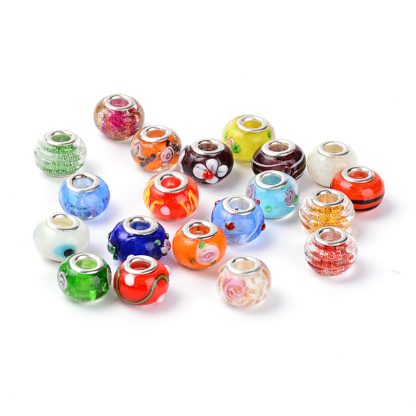 

PandaHall Olycraft Handmade Lampwork European Beads, Large Hole Rondelle Beads, Bumpy, Colorful, 14.5x10mm, Hole: 5mm Lampwork Rondelle