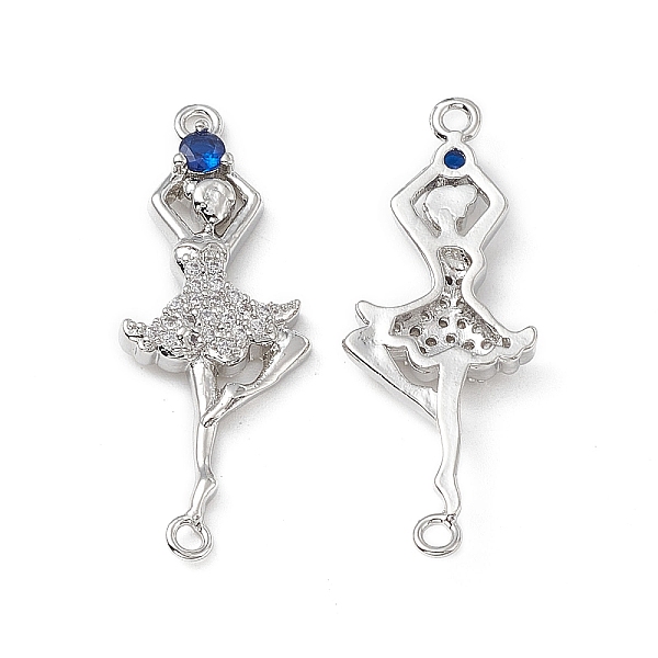 

PandaHall Brass Micro Pave Clear Cubic Zirconia Connetor Charms, with Blue Glass, Dancer Links, Platinum, 33x12.5x3mm, Hole: 1.6mm...