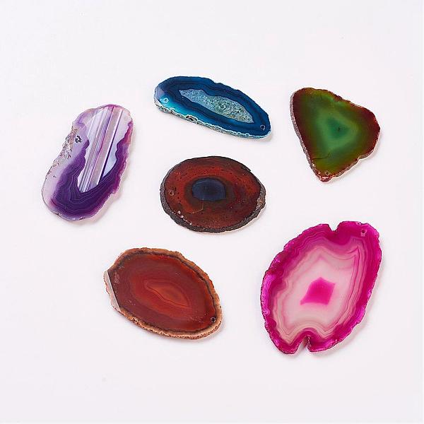 

PandaHall Natural Slice Agate Big Pendants, Dyed, Nuggets, Mixed Color, 42~80x20~42x2.5~4mm, Hole: 1mm Natural Agate Nuggets Multicolor