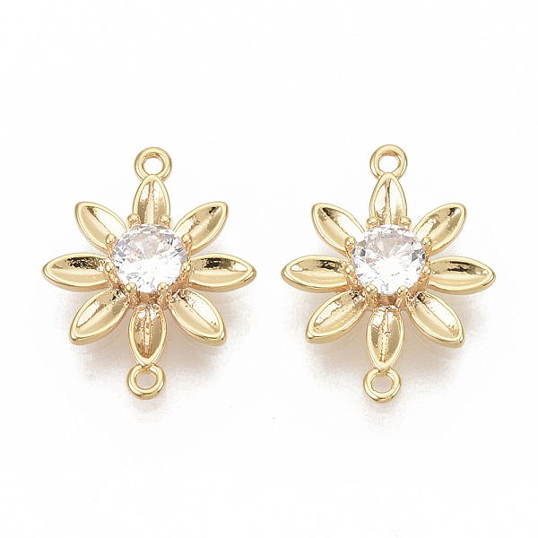 

PandaHall Brass Cubic Zirconia Links connectors, Nickel Free, Flower, Clear, Real 18K Gold Plated, 15x11.5x3.5mm, Hole: 0.8mm Brass+Cubic...