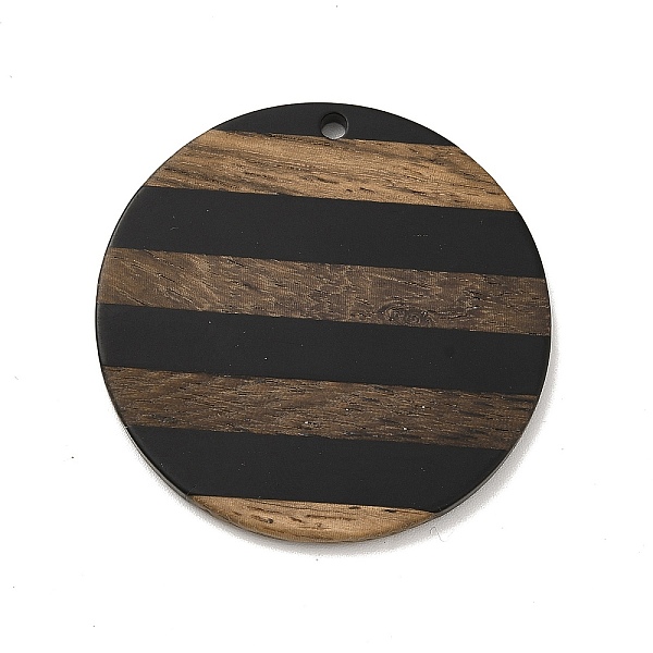 

PandaHall Opaque Resin & Walnut Wood Pendants, Striped Flat Round Charm, Black, 38.5x2.5mm, Hole: 2mm Resin+Wood Flat Round Black